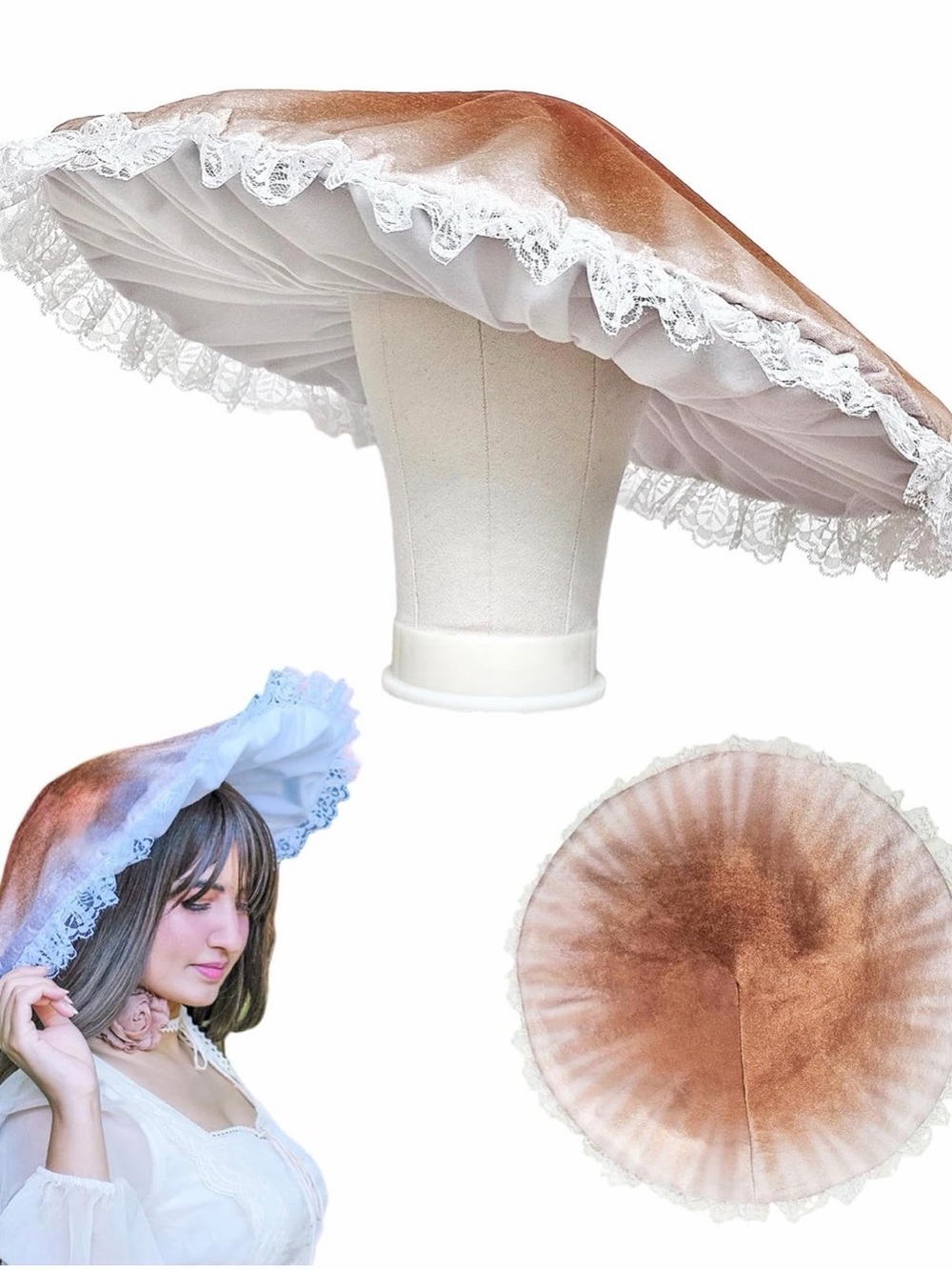 Brown Mushroom Hat with Lace 🍄‍🟫 Halloween Cosplay Costume
